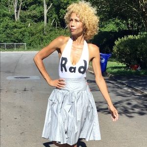 The People’s full skirt orange buttons midi high S